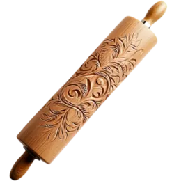 a wooden rolling board with a carved design on it