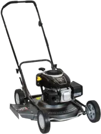 a petrol powered lawn mower on a white background