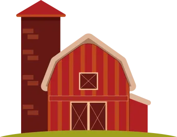 an illustration of a barn with a red barn