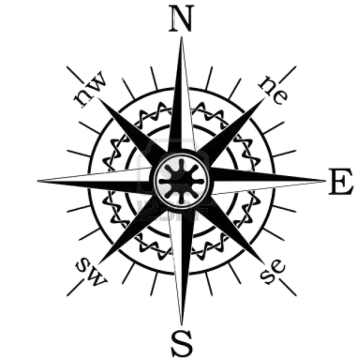 a black and white compass on a white background
