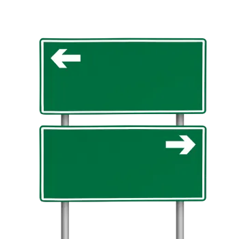 two green street signs with an arrow pointing left and right