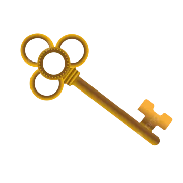 a golden key on a white background