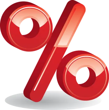 a red percentage sign with an arrow pointing up