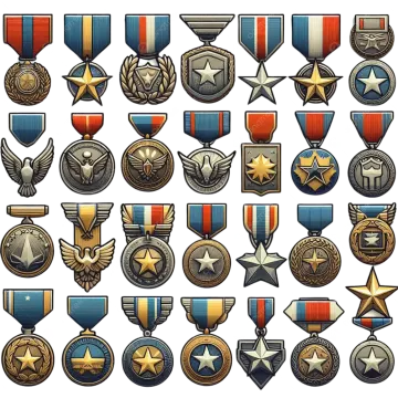 set of military medals and badges
