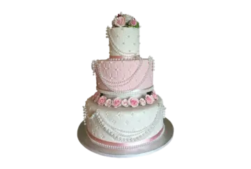 a white cake with pink flowers on top