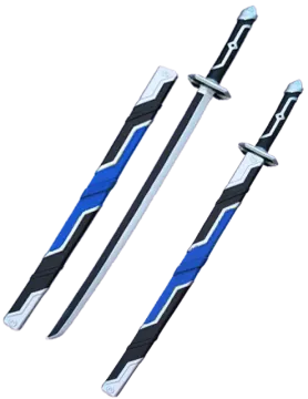 a pair of blue and black swords