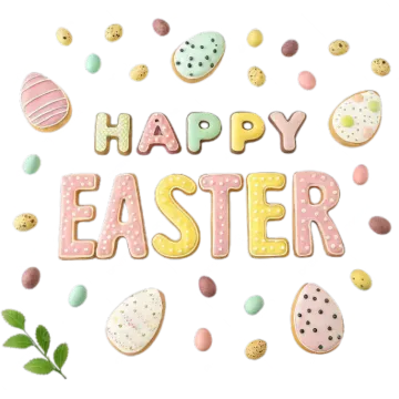 the word happy easter surrounded by decorated cookies