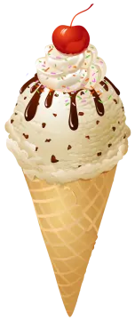 an ice cream cone with a cherry on top