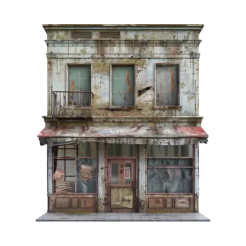 an old abandoned building on a white background