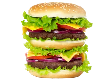 three hamburgers stacked on top of each other hamburger