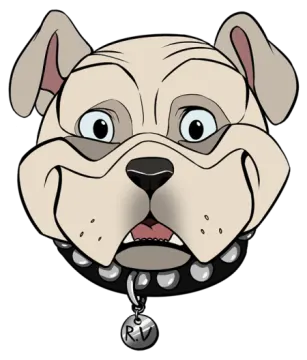 a cartoon dog with an angry look on his face