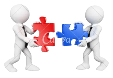 two 3d people holding puzzle pieces