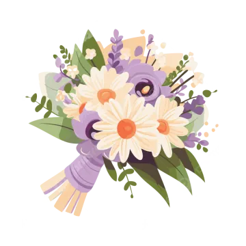 a bouquet with purple and white flowers