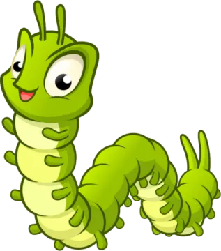 a green worm with big eyes and long legs
