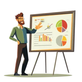 a man standing in front of a presentation board