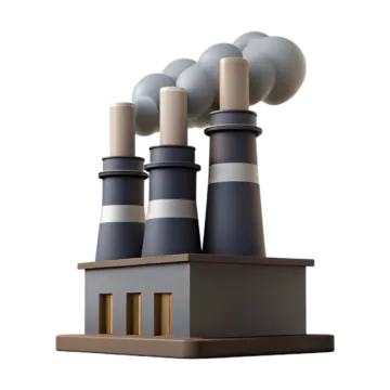 an image of a factory with smoke stacks