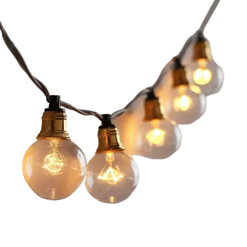 a string of light bulbs on a white background