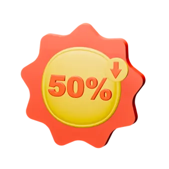 a red wax seal with the word 50 % on it