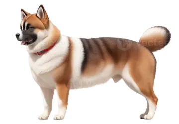 a brown and white dog standing on a white background