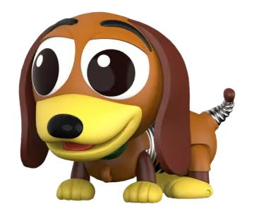 a cartoon dog with big eyes sitting on the ground