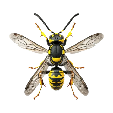 a yellow and black wasp insect on white background