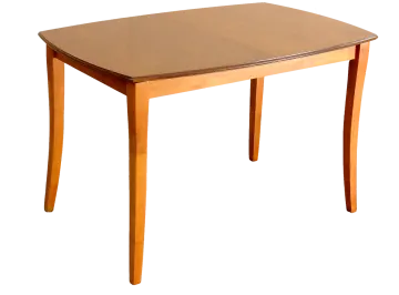 a small wooden table on a white background