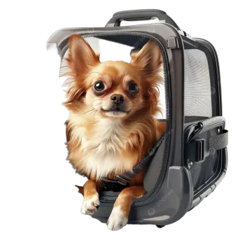 a small dog inside of a backpack