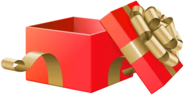 a red gift box with gold ribbon and bow