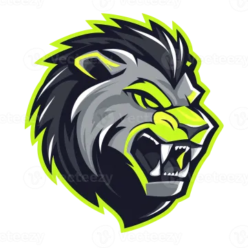 a lion head with green and black colors