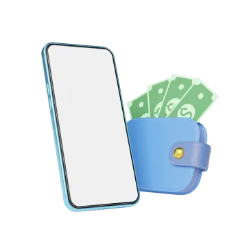 a wallet with money and a cell phone