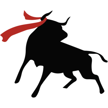 a bull with a red scarf on it's head