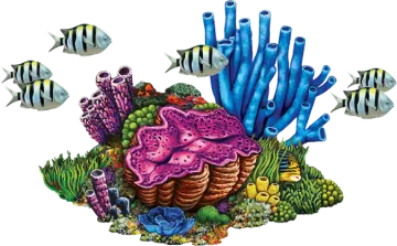 an underwater scene with corals and fish
