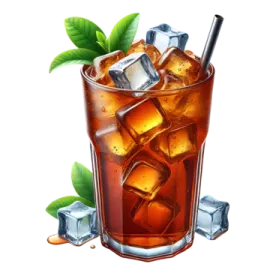 a glass of iced tea with ice and mint