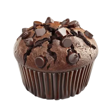 a chocolate cupcake with chocolate chips on top