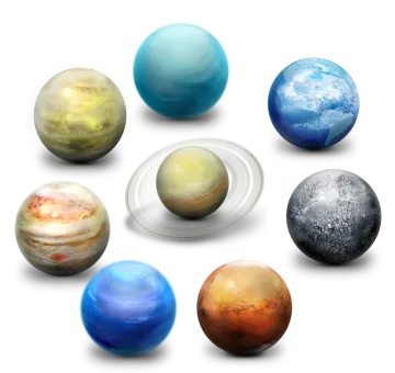 a set of nine planets in different colors