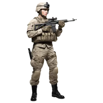 a man in military uniform holding a rifle