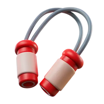 a pair of red and white ear plugs