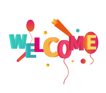 a welcome sign with balloons and stars