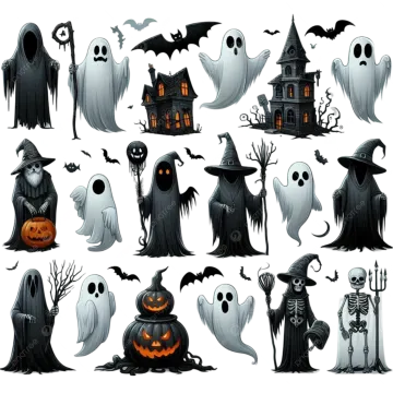 a set of halloween icons in black and white