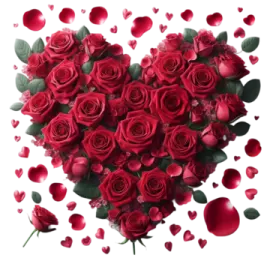 a heart shaped arrangement of red roses