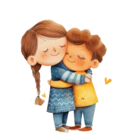 a little girl hugging her friend on the cheek