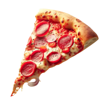 a slice of pizza on a white background