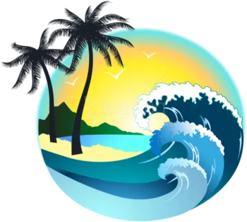 a tropical beach with palm trees and waves