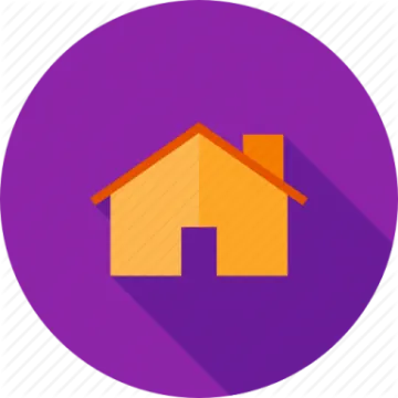 a purple circle with an orange house icon