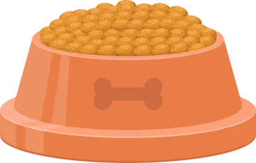 a bowl of dog food with a bone