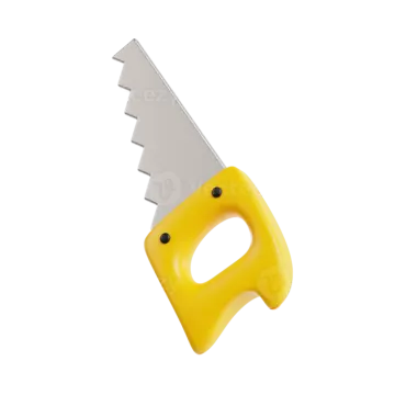 a knife with a yellow handle on it