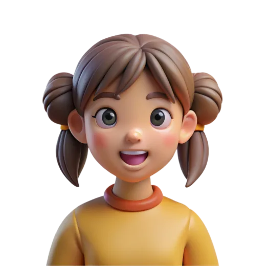 a little girl with brown hair and a yellow shirt