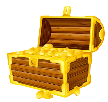 a wooden chest filled with gold coins