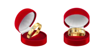 two wedding rings in a red box