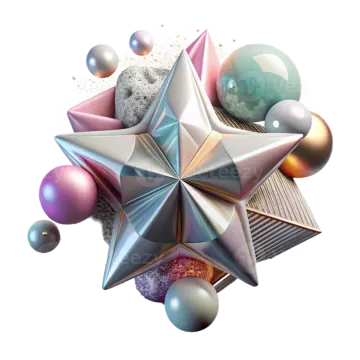 a silver star surrounded by many different colored balls